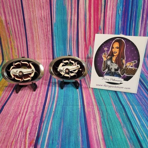 Classic Corvette on Red Epoxy Belt Buckle - Picture 1 of 5